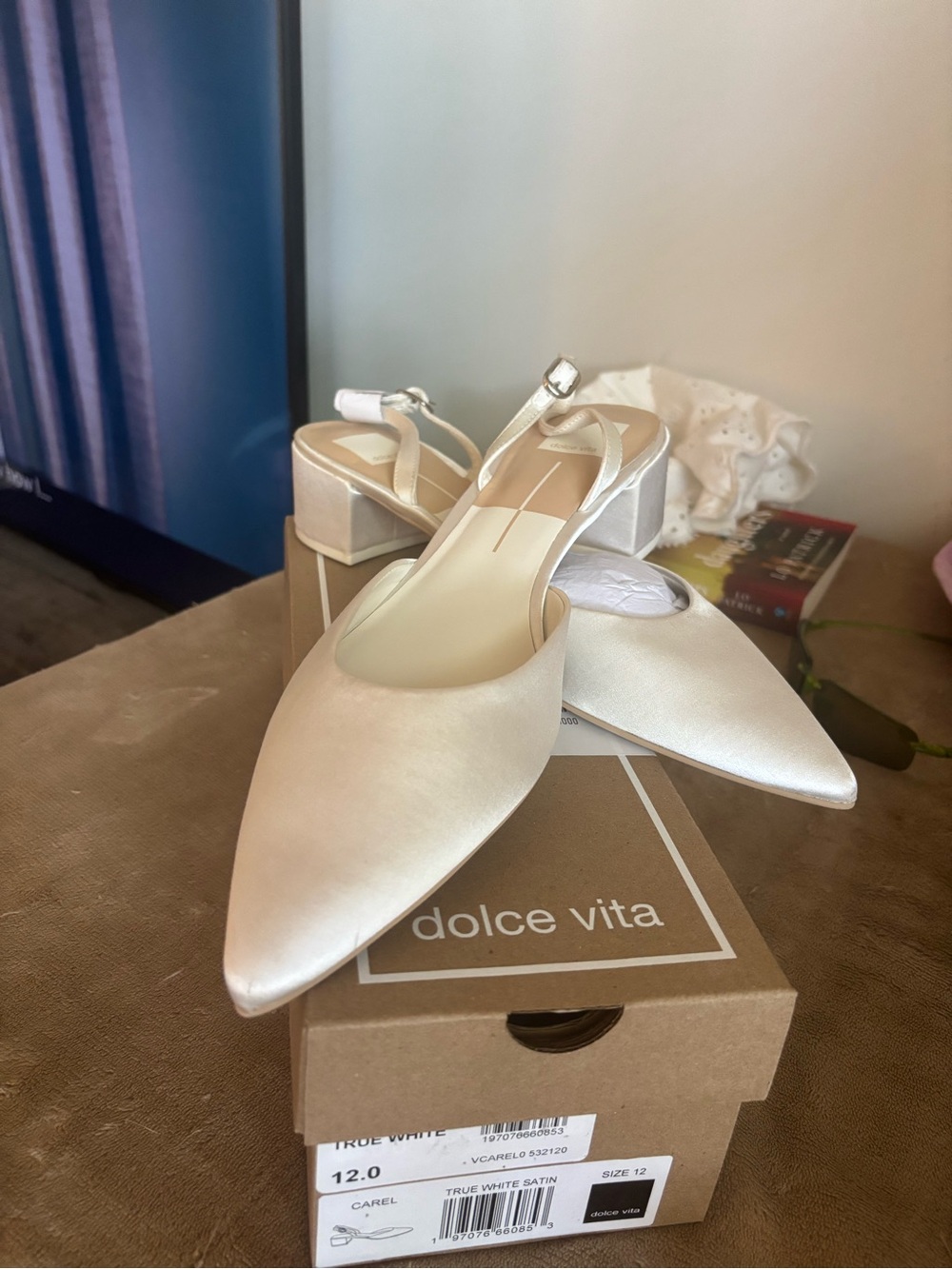 Dolce Vita Pointed Block Heel Slingbacks - White Satin